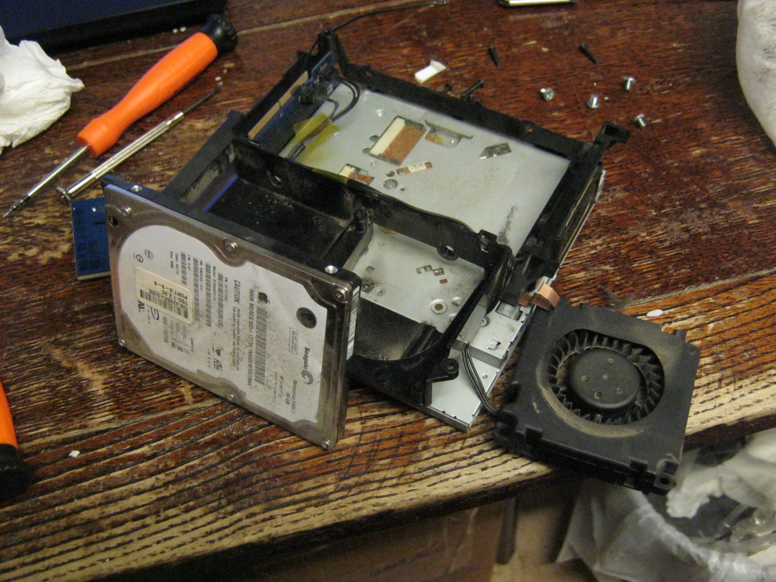 Photo of a disassembled Mac Mini G4.
