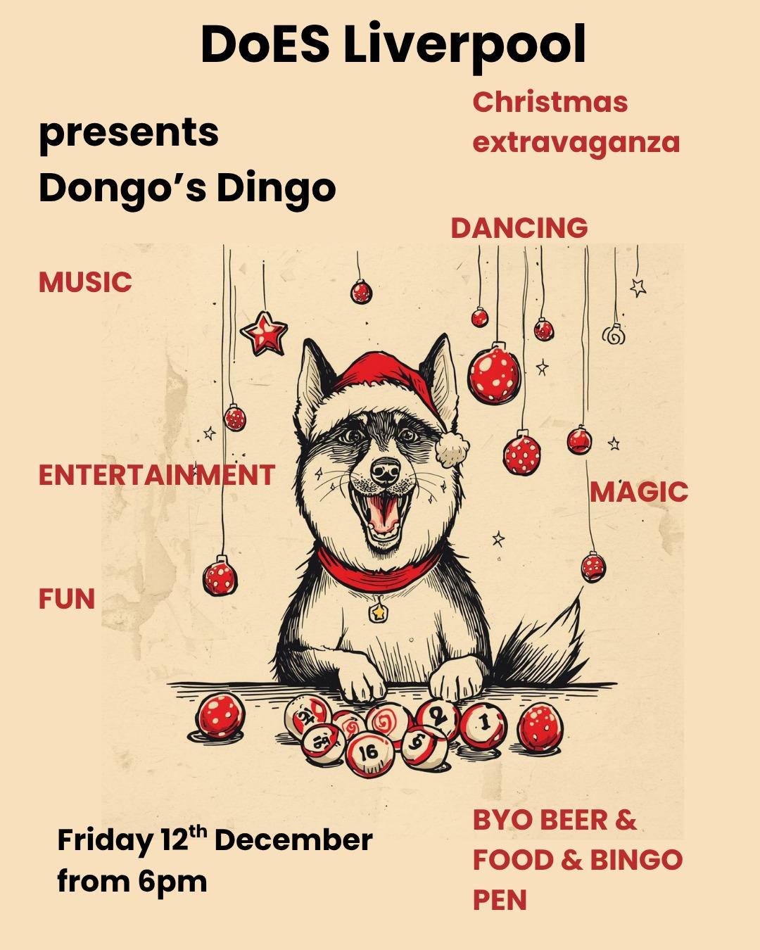 Poster for the party featuring a dog wearing a party hat. Words read 