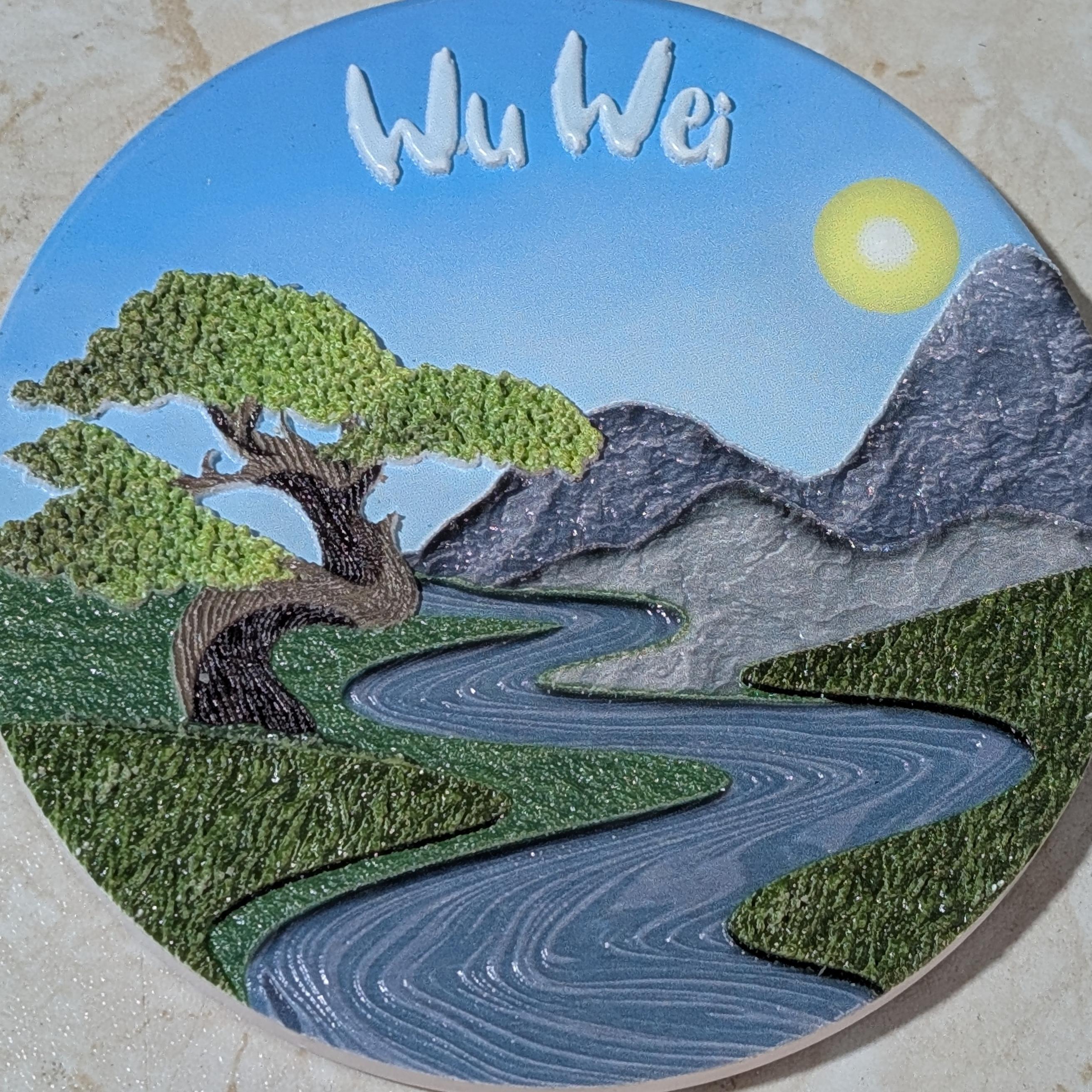 Coaster with textured UV resin picture of a natural scene