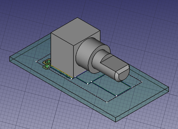 Render of a 3D model of a potentiometer on a circuit board.  The potentiometer is all a single grey colour.