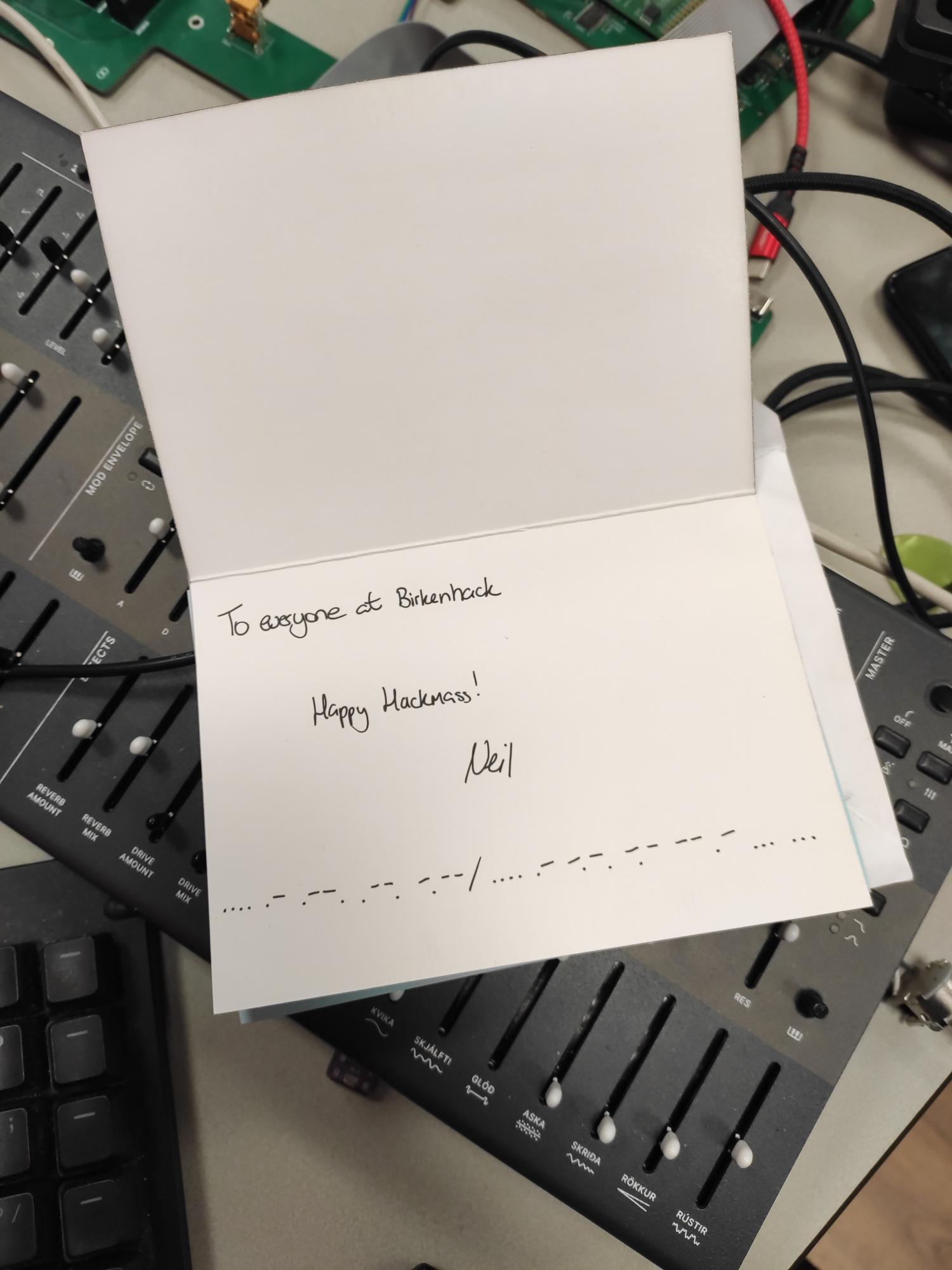 the inside contents of a letter from decoded.legal sitting atop a digital synthesizer, the contents read